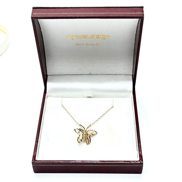 Womens Necklace 14K Yellow Gold Butterfly Pendant 18 Inch Rope Chain 1.8 Grams - Picture 2 of 7